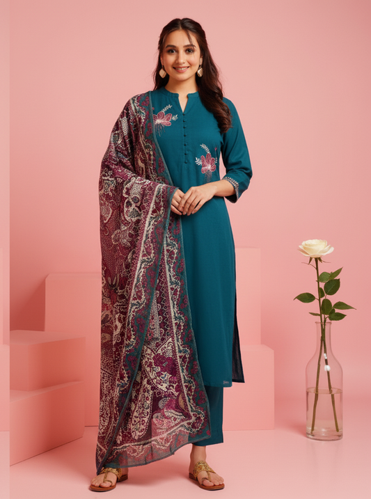 Embroidered Cotton SIlk A-line Kurta