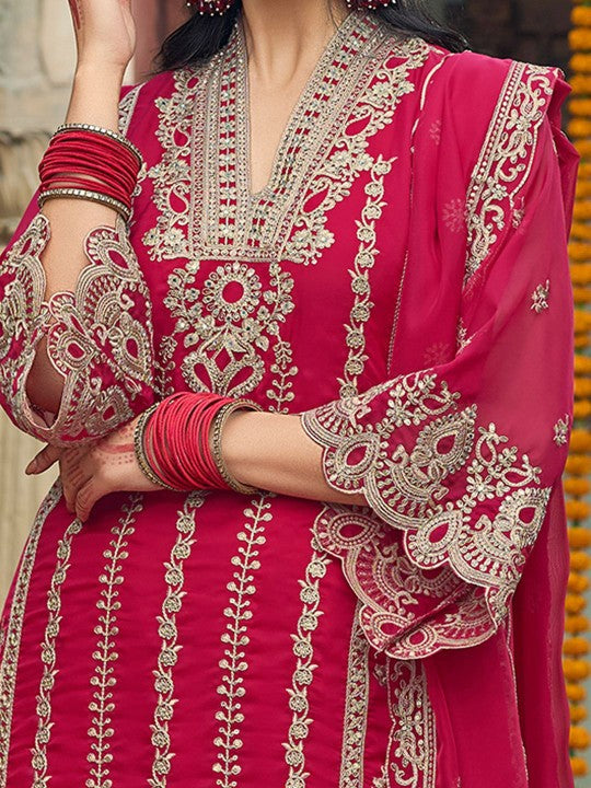 Indo Era Ethnic Motifs  Embroidered V-Neck Zari Organza Kurta