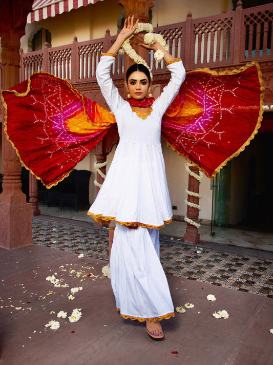 Calmna Women Thread Work Kurta with Sharara & With Dupatta