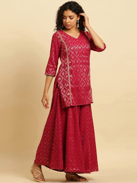 W Festive Striped Print Rayon Kurta