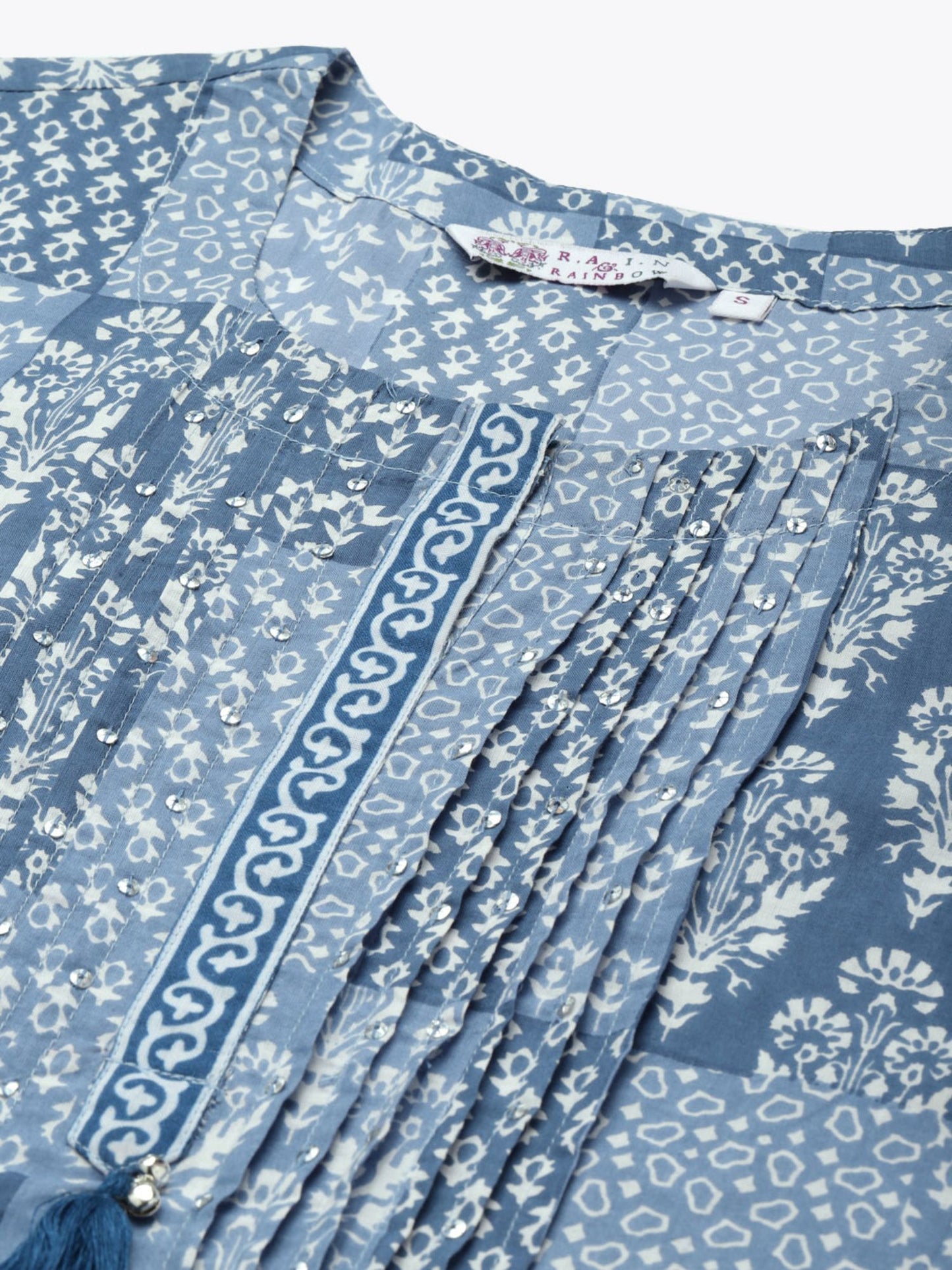 Women Blue Printed Sequinned Kurta with Trouser and Dupatta (Set of 3)