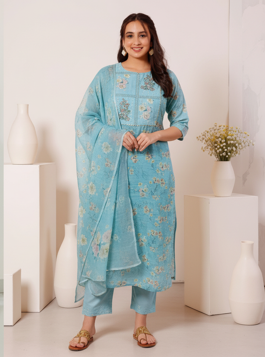 Embroidered Cotton SIlk A-line Kurta