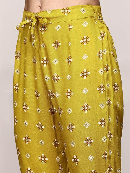 Ishin Bandhani Embroidered Kurta with Trousers and Tie and Dye Hand Tassels Dupatta