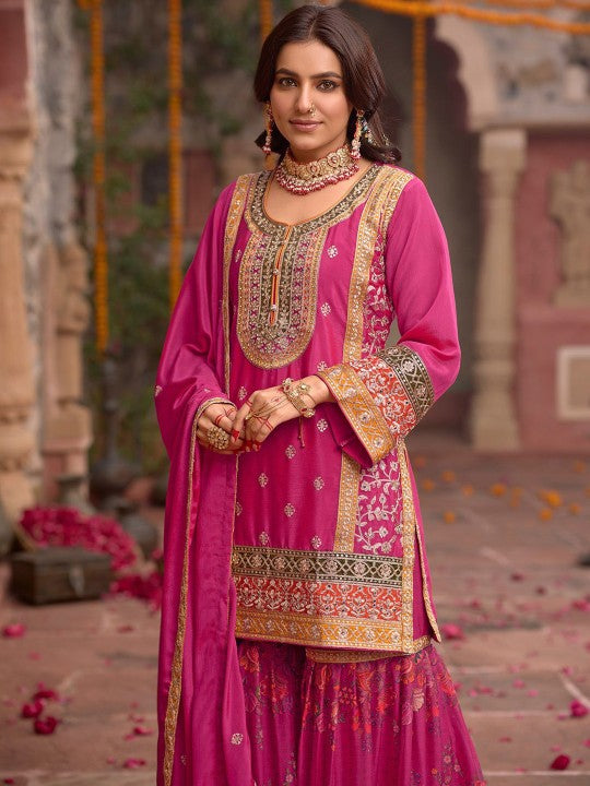 Indo Era Floral Embroidered Sequinned Chinon Straight Kurta