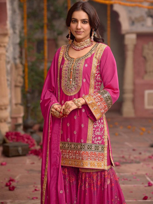 Indo Era Floral Embroidered Sequinned Chinon Straight Kurta