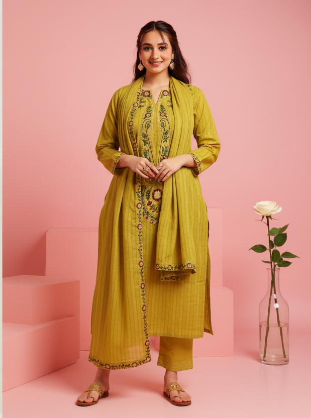 Embroidered Roman silk Flared Kurta