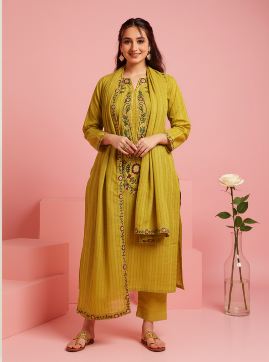Embroidered Roman silk Flared Kurta