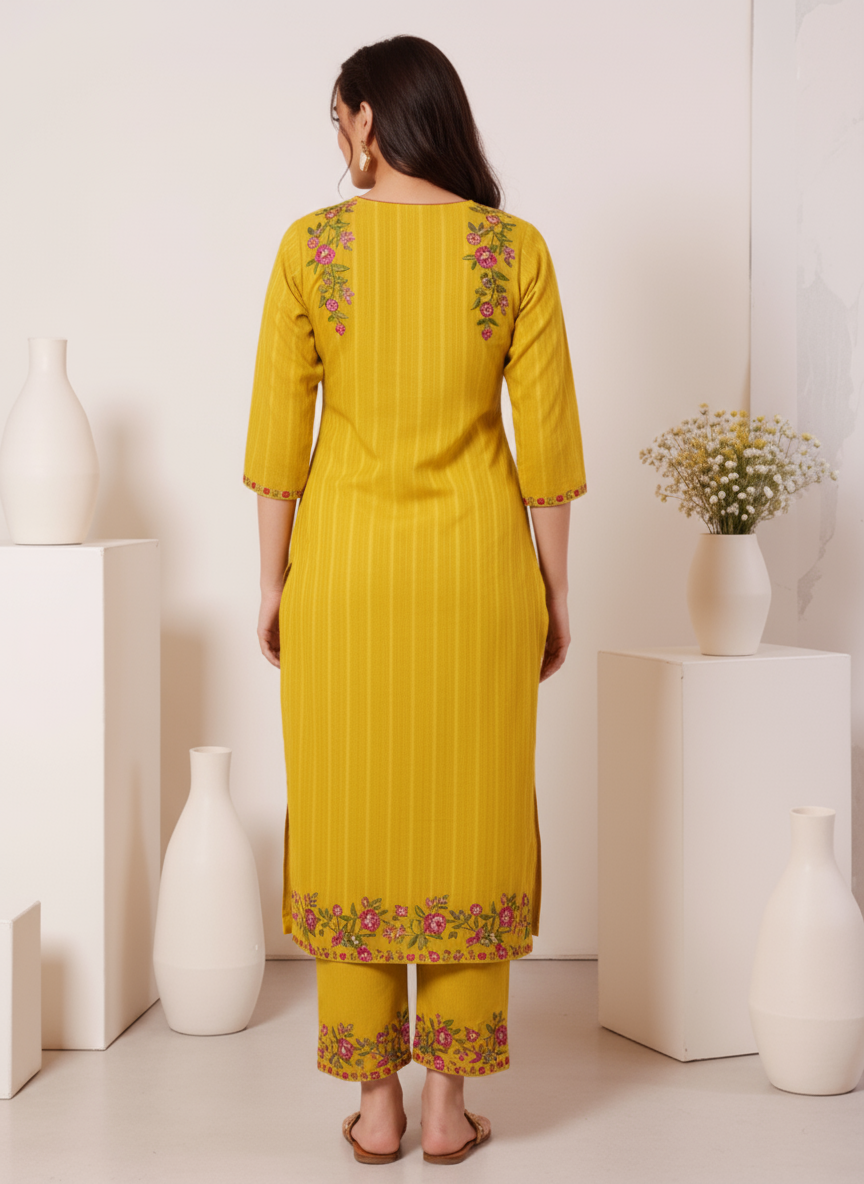 Embroidered Cotton SIlk A-line Kurta