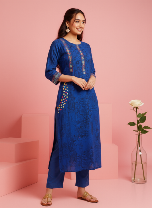 Embroidered Roman silk Flared Kurta