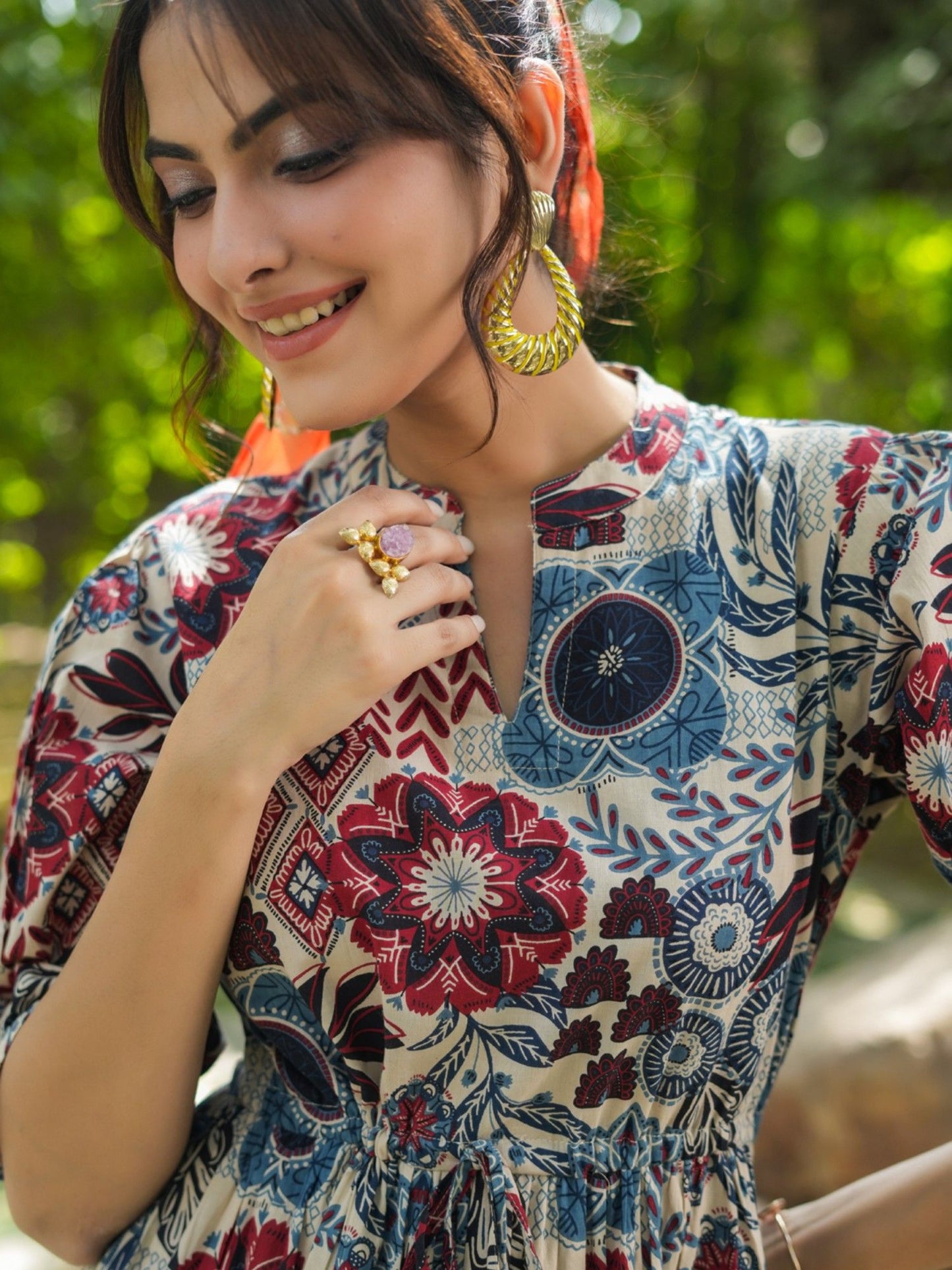 Women Multi-Color Floral Pure Cotton Midi Dress
