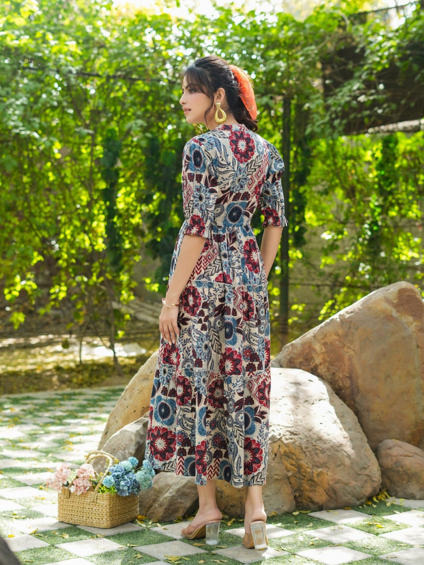 Women Multi-Color Floral Pure Cotton Midi Dress