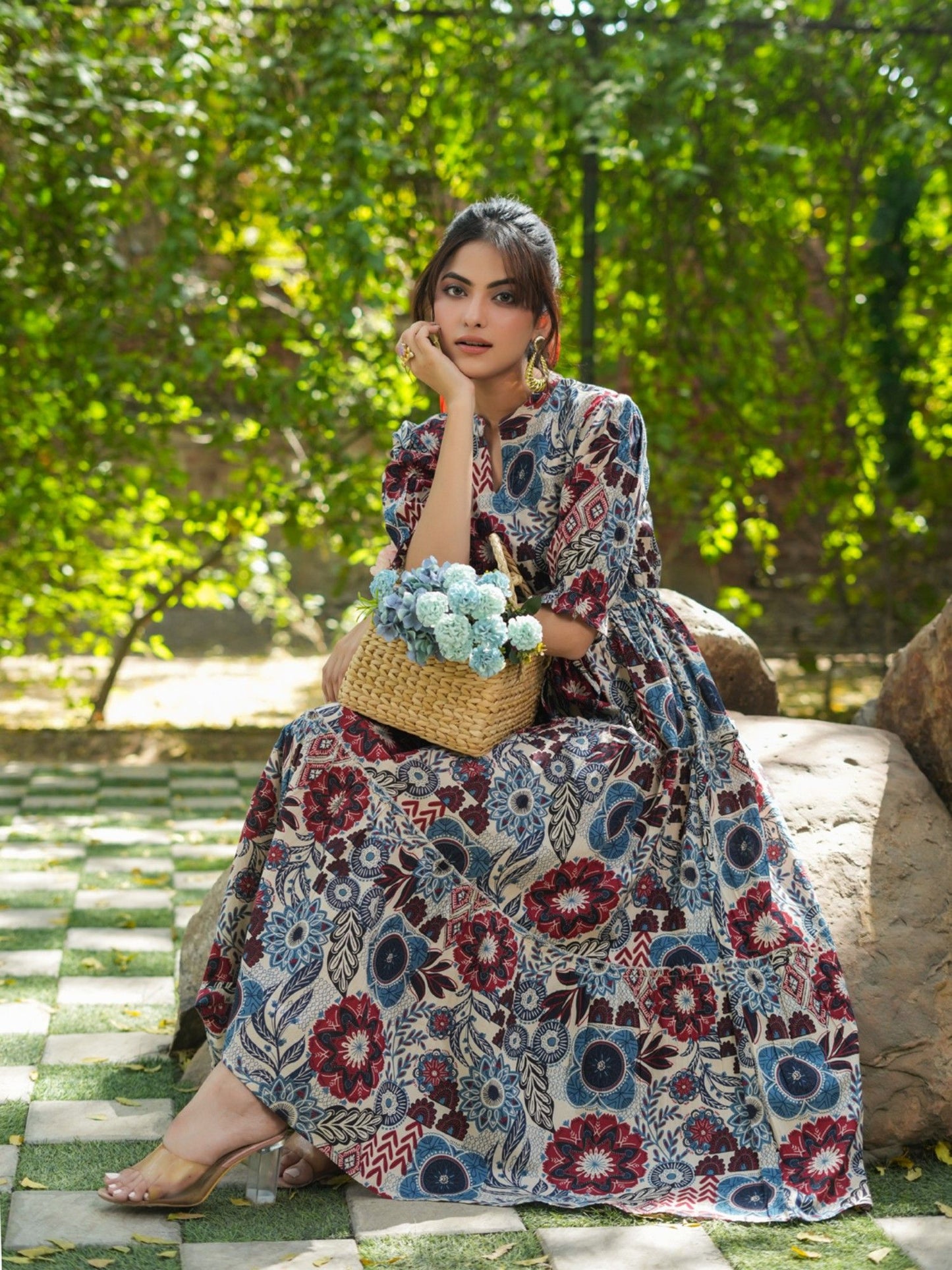 Women Multi-Color Floral Pure Cotton Midi Dress