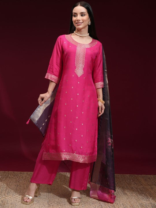Vishudh Women Ethnic Motifs Regular Kurta with Trousers Dupatta