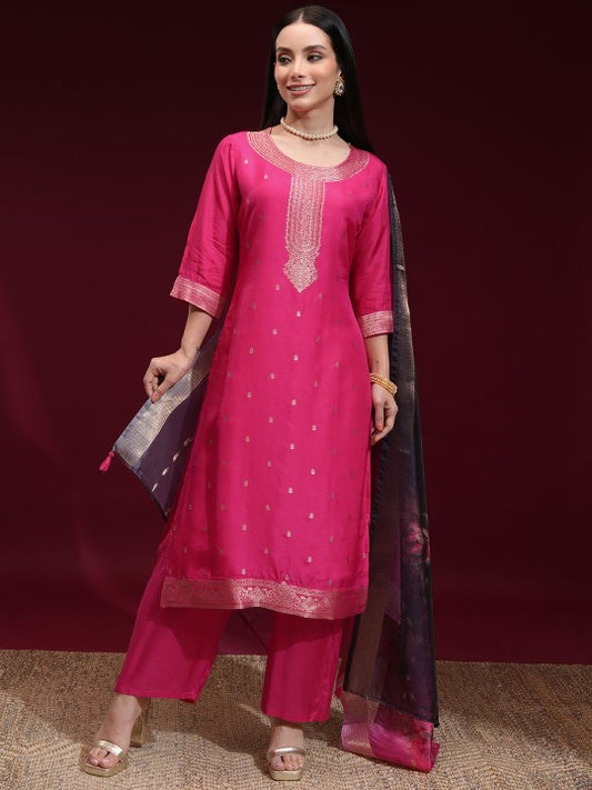 Vishudh Women Ethnic Motifs Regular Kurta with Trousers Dupatta