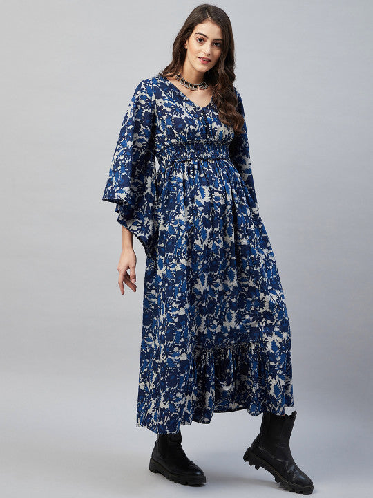 Aaheli Navy Blue Floral Ethnic Empire Maxi Dress