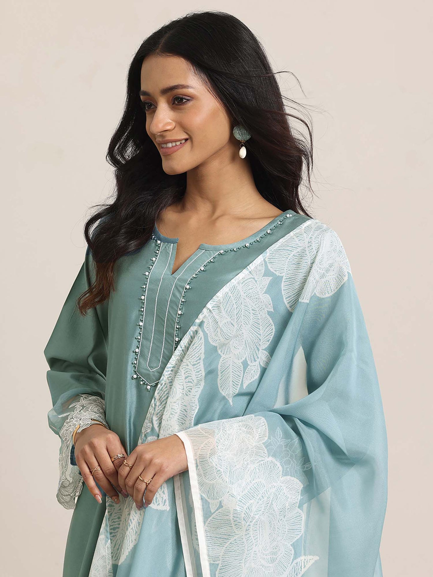 Womens Green Solid Straight Fit Kurta with Pant and Dupatta (Set of 3)