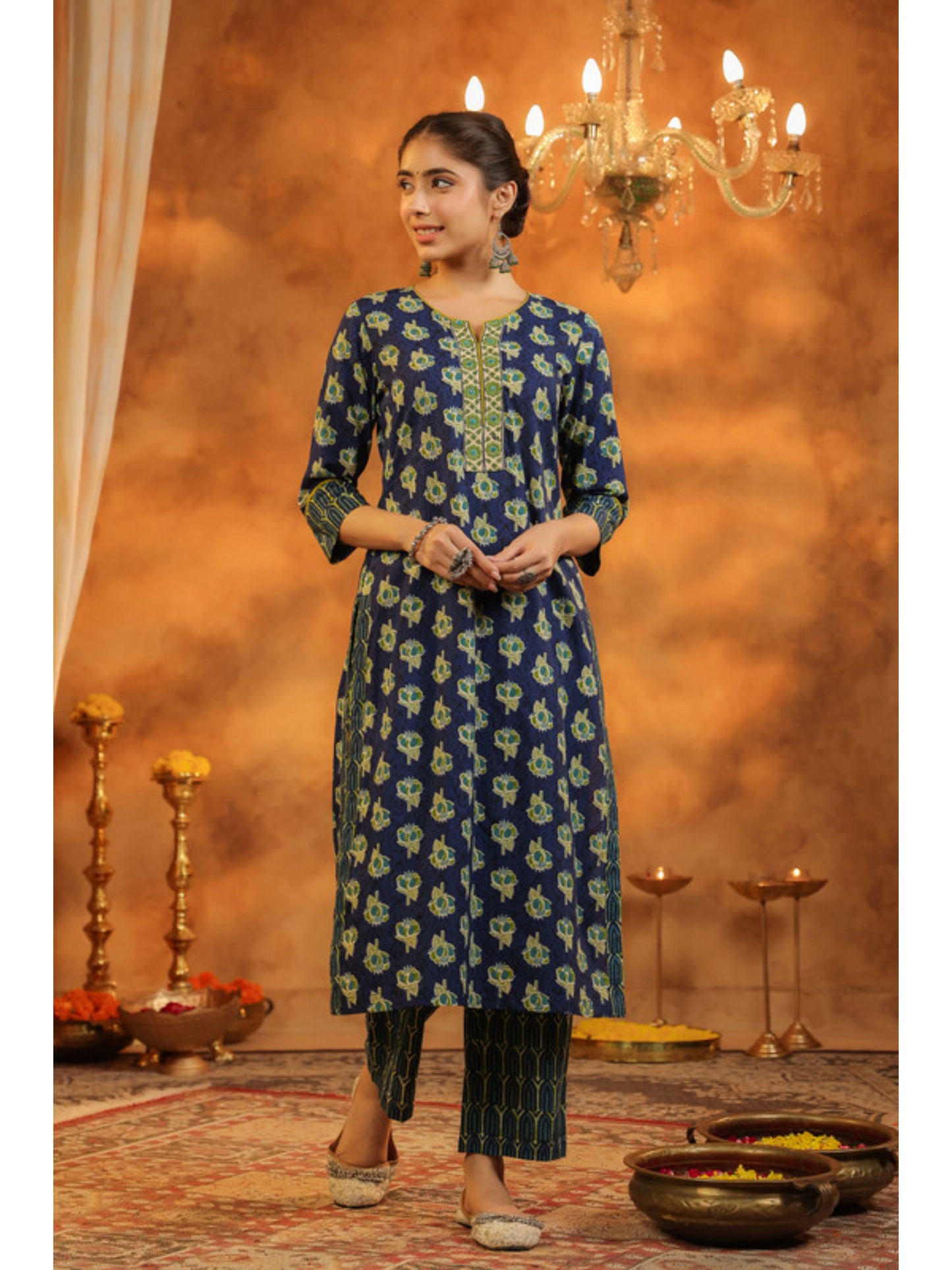 Floral Printed Regular Pure Cotton Kurta Pant and Dupatta (Set of 3)