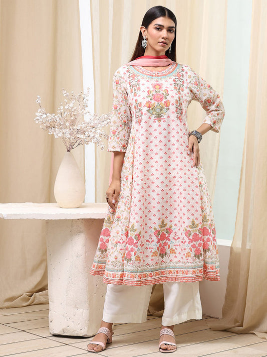 Biba Women Floral Printed Regular Pure Cotton Kurta with Palazzos & With Dupatta