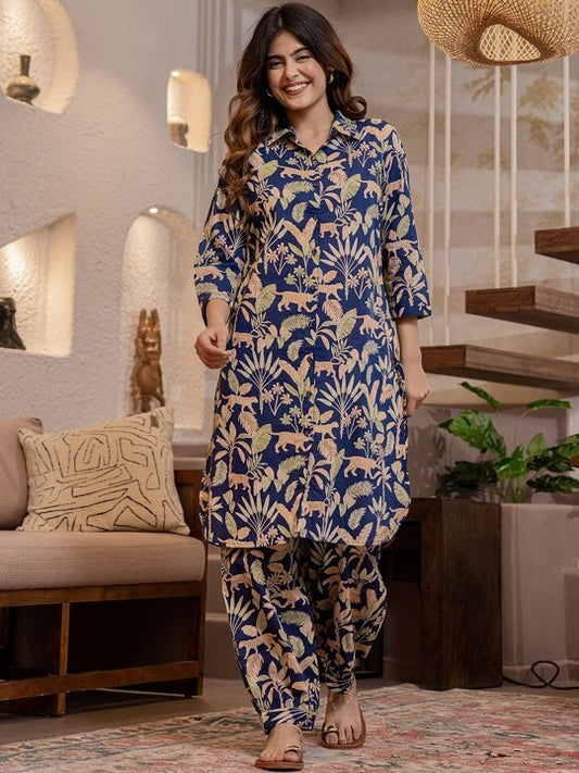 FEATHERS CLOSET Printed Cotton Tunic with Patiyala