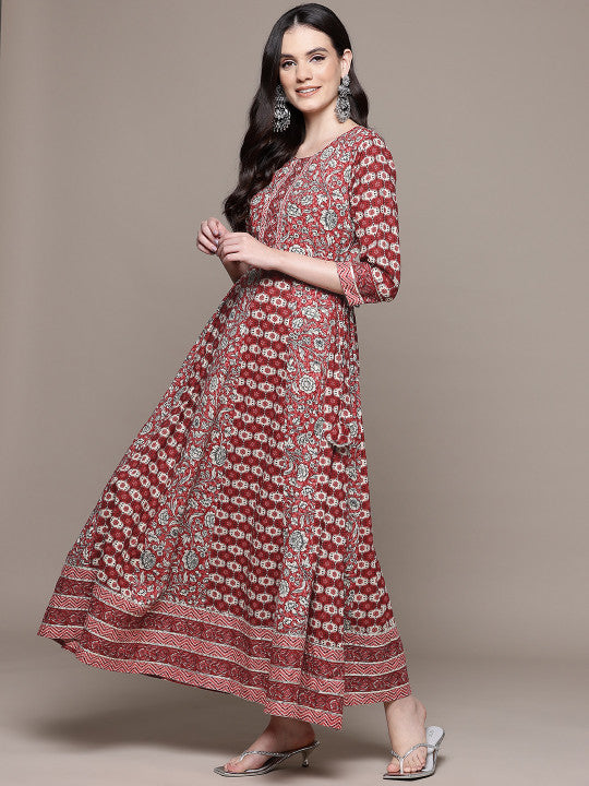 Printed Pure Cotton Maxi Ethnic Dress