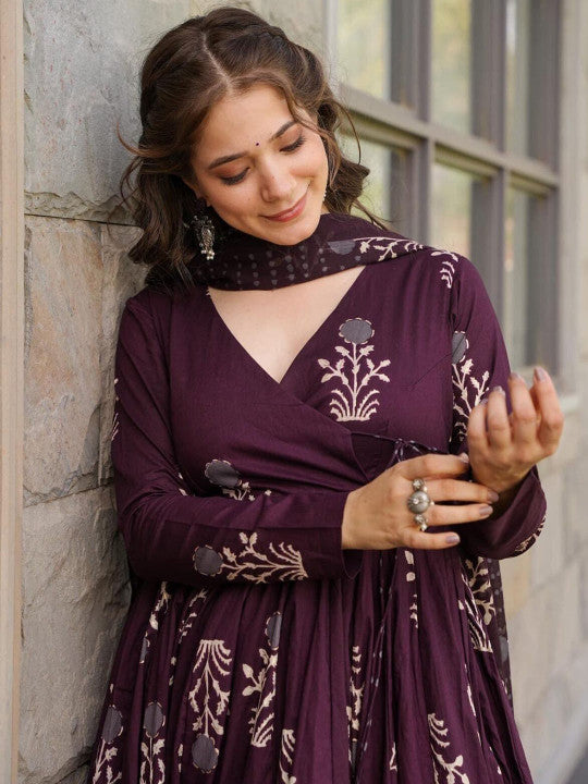 Idaho Clothing Women Ethnic Motifs Printed Layered Pure Cotton Kurta with Palazzos & With Dupatta