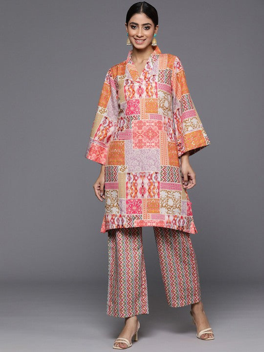 Varanga Rust Geometrical Printed Straight Kurta With Trouser