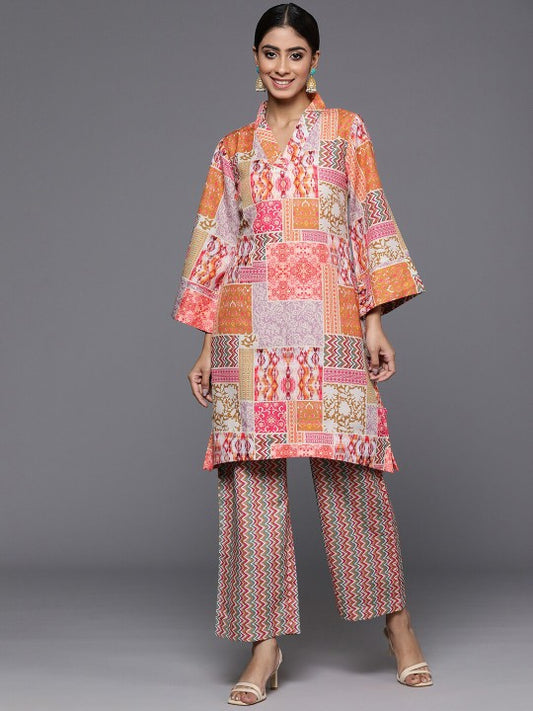 Varanga Rust Geometrical Printed Straight Kurta With Trouser