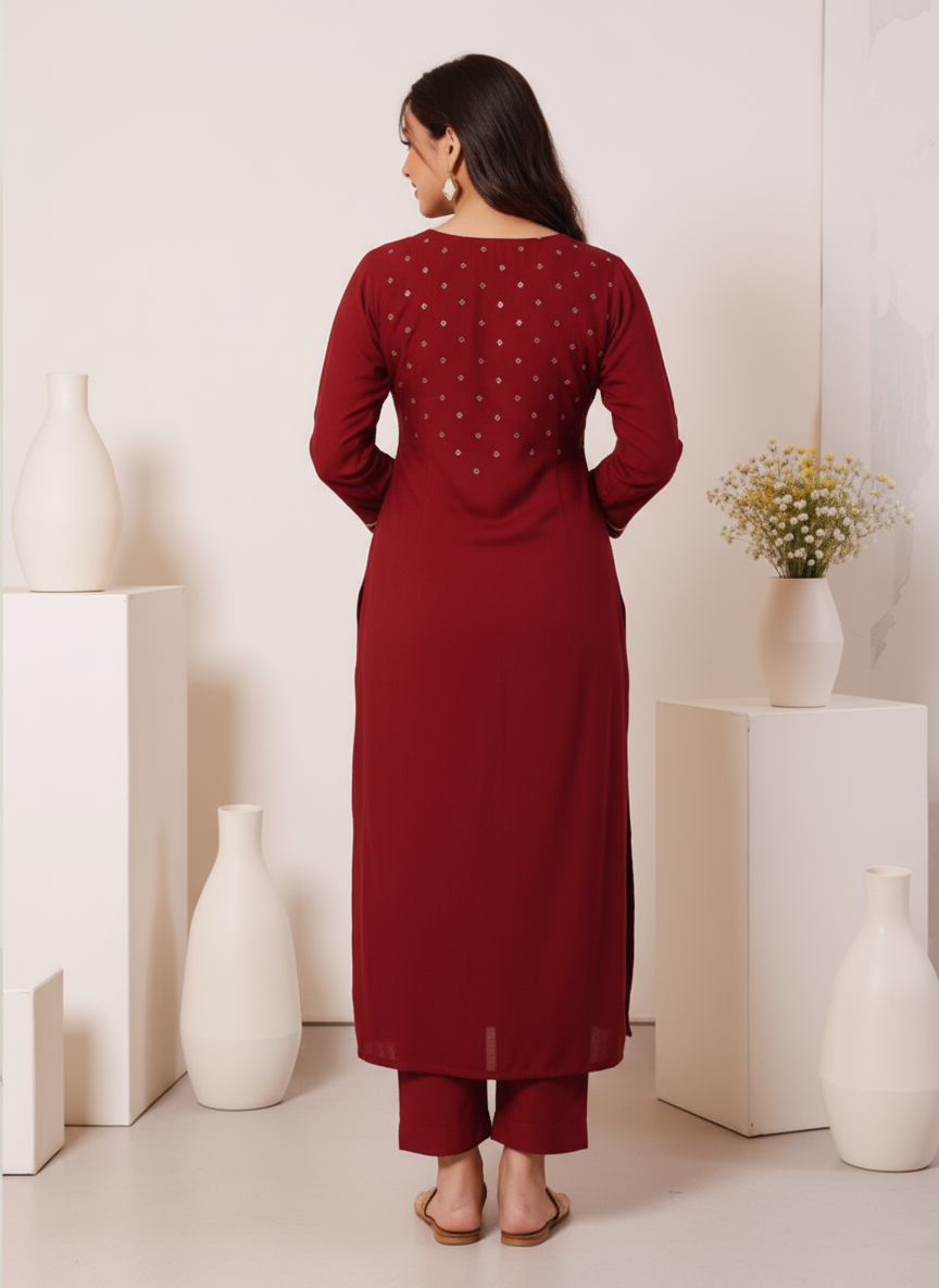 Embroidered Cotton SIlk A-line Kurta