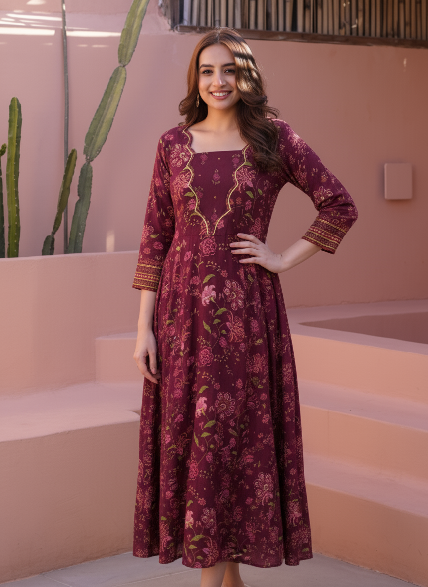 Soft Cotton Ikat Flared Red Dress