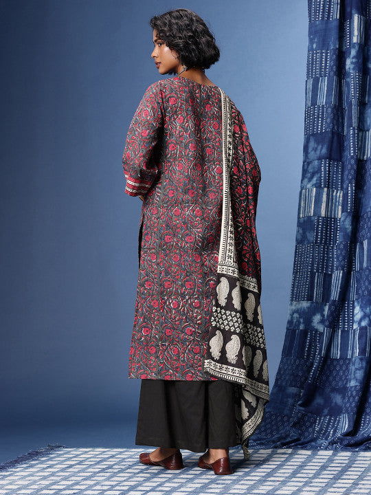 Taavi Bagru Indie Floral Printed Kurta with Palazzos & Dupatta