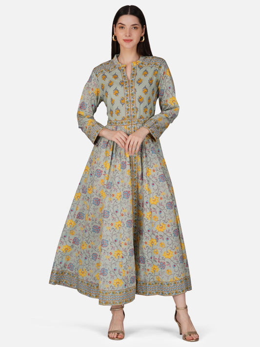 GULAB CHAND TRENDS Floral Printed Cotton Fit & Flare Dress
