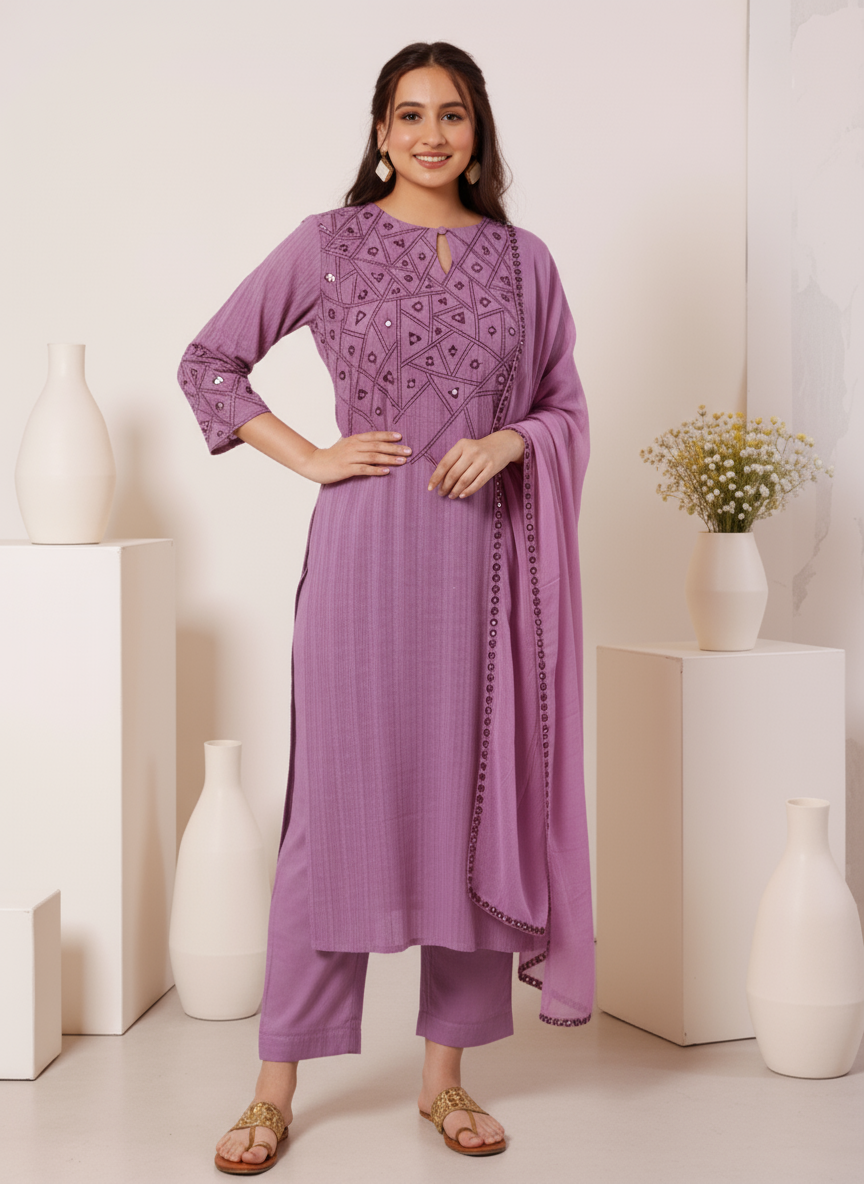 Embroidered Roman silk Flared Kurta