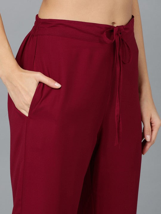 AHIKA Maroon Floral Yoke Design Thread Work Angrakha Anarkali Kurta