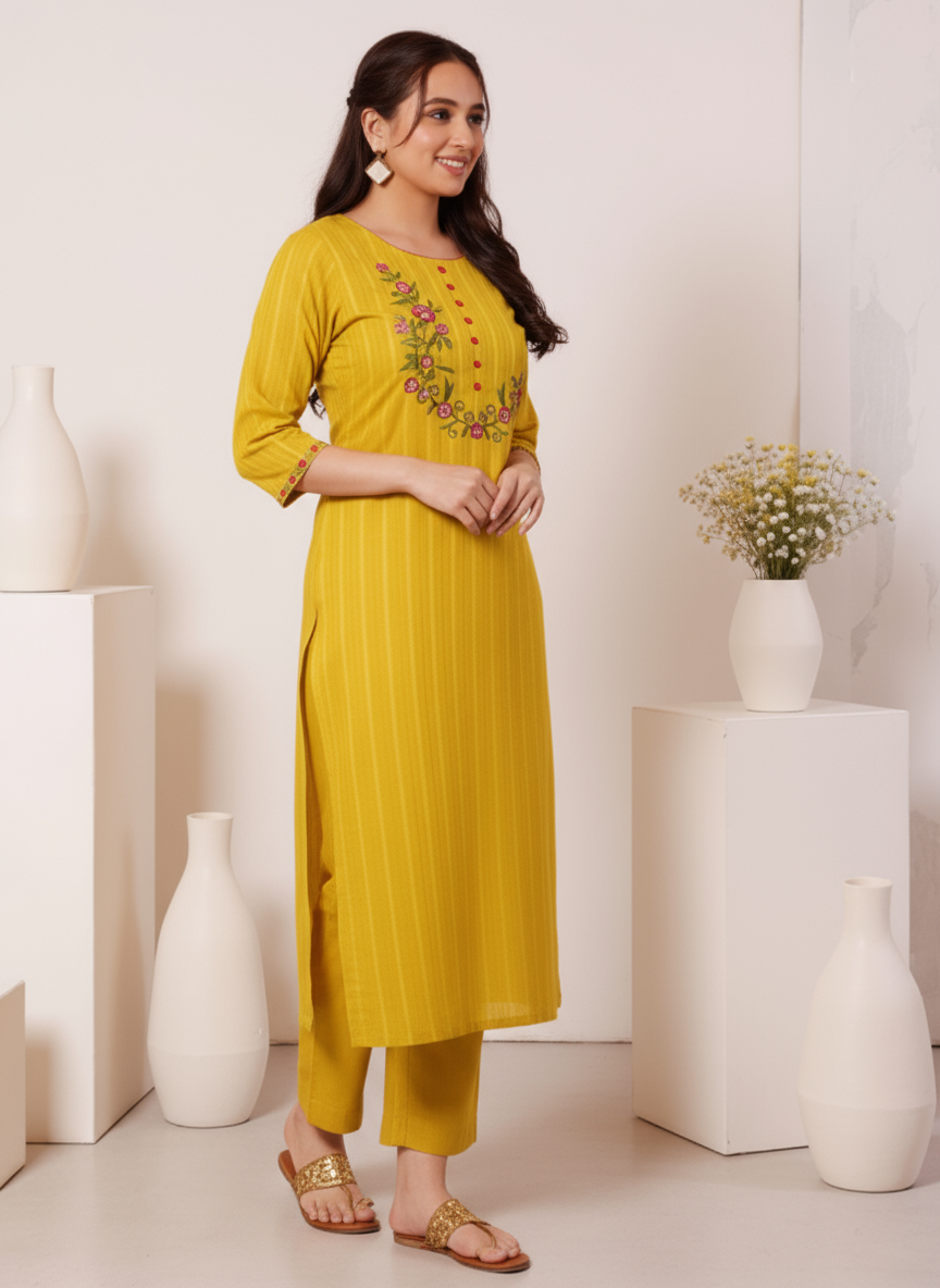 Embroidered Cotton SIlk A-line Kurta