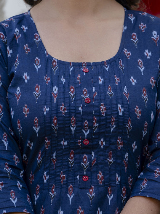 Printed Pure Cotton Straight Kurta With Trousers & Dupatta