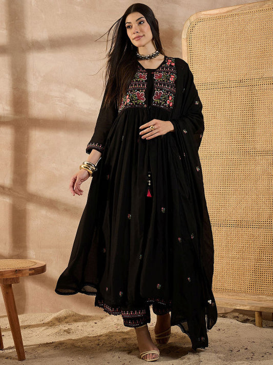 CHETI Women Floral Embroidered Anarkali Kurta with Trousers & Dupatta