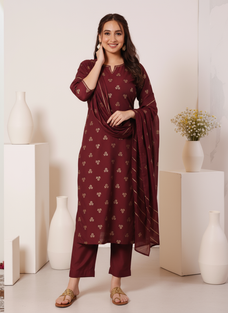 Embroidered Cotton SIlk A-line Kurta