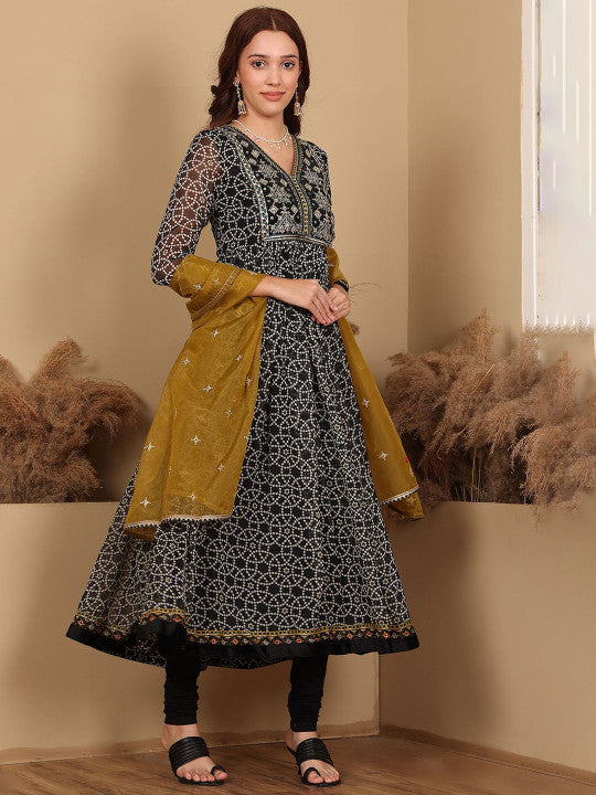 W Women Printed Regular Gotta Patti Kurta with Churidar & With Dupatta