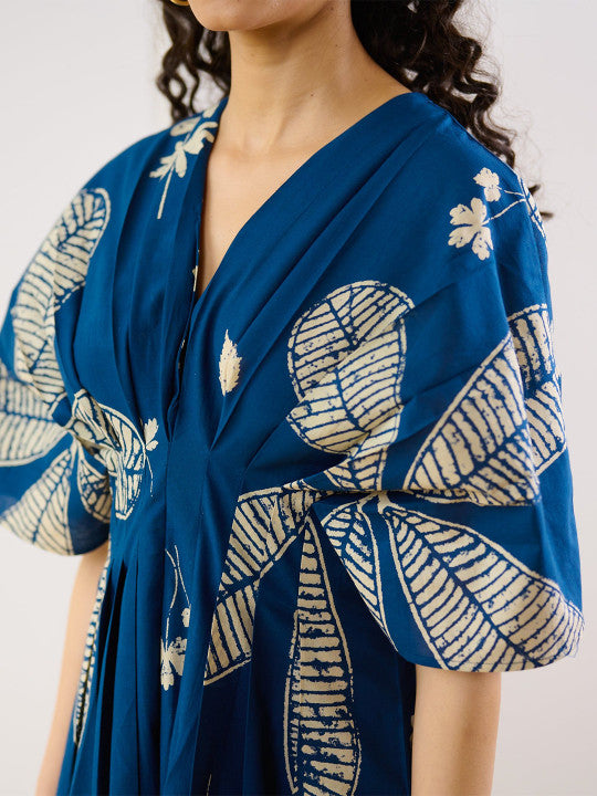 Printed Cotton Pleated Maxi Dress