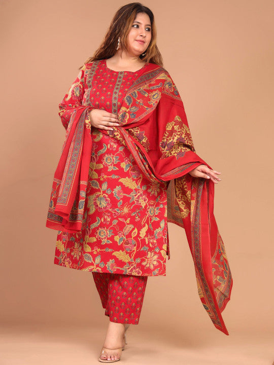 Swasti Floral Printed Regular Pure Cotton Straight Kurta with Trousers & Dupatta