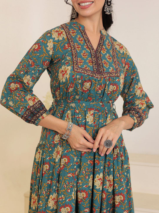 GULAB CHAND TRENDS Floral Printed Mandarin Collar A-Line Kurta