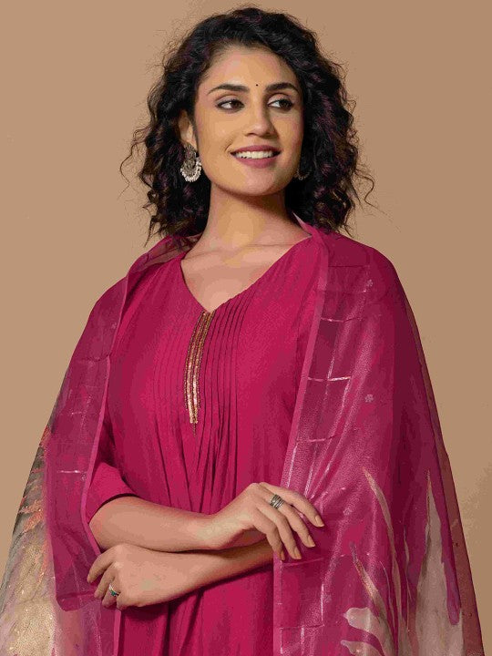 Do Dhaage Ethnic Motifs Embroidered A-Line Beads and Stones Kurta with Trousers & Dupatta