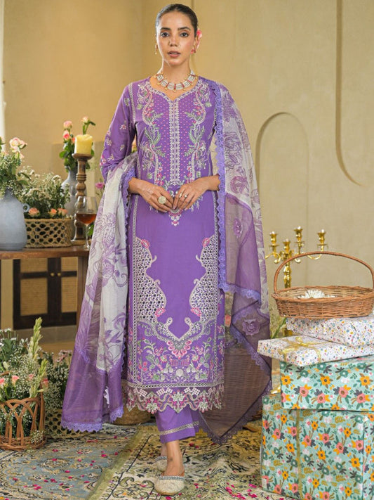 AUTUMN LANE Women Floral Embroidered Cotton Kurta with Trousers & Dupatta