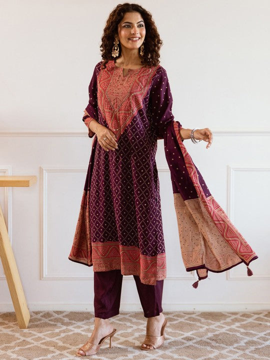 Ishin Women Printed Regular Kurta with Trousers & With Dupatta