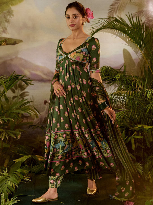 Baise Gaba Floral Printed Anarkali Kurta With Pyjama & Dupatta