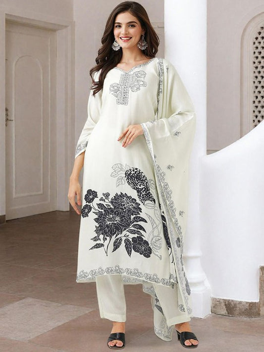 Ishin Floral Printed Pure Cotton Straight Kurta With Trouser & Dupatta
