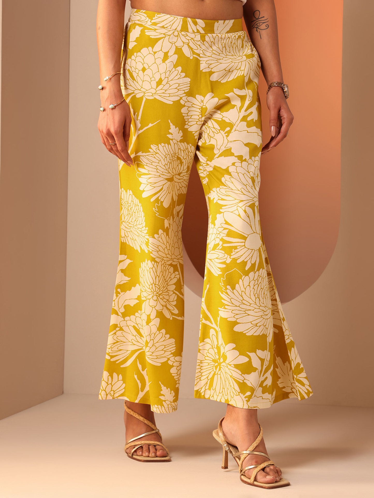 Yellow Floral Printed A-Line Co-Ord (Set of 2)