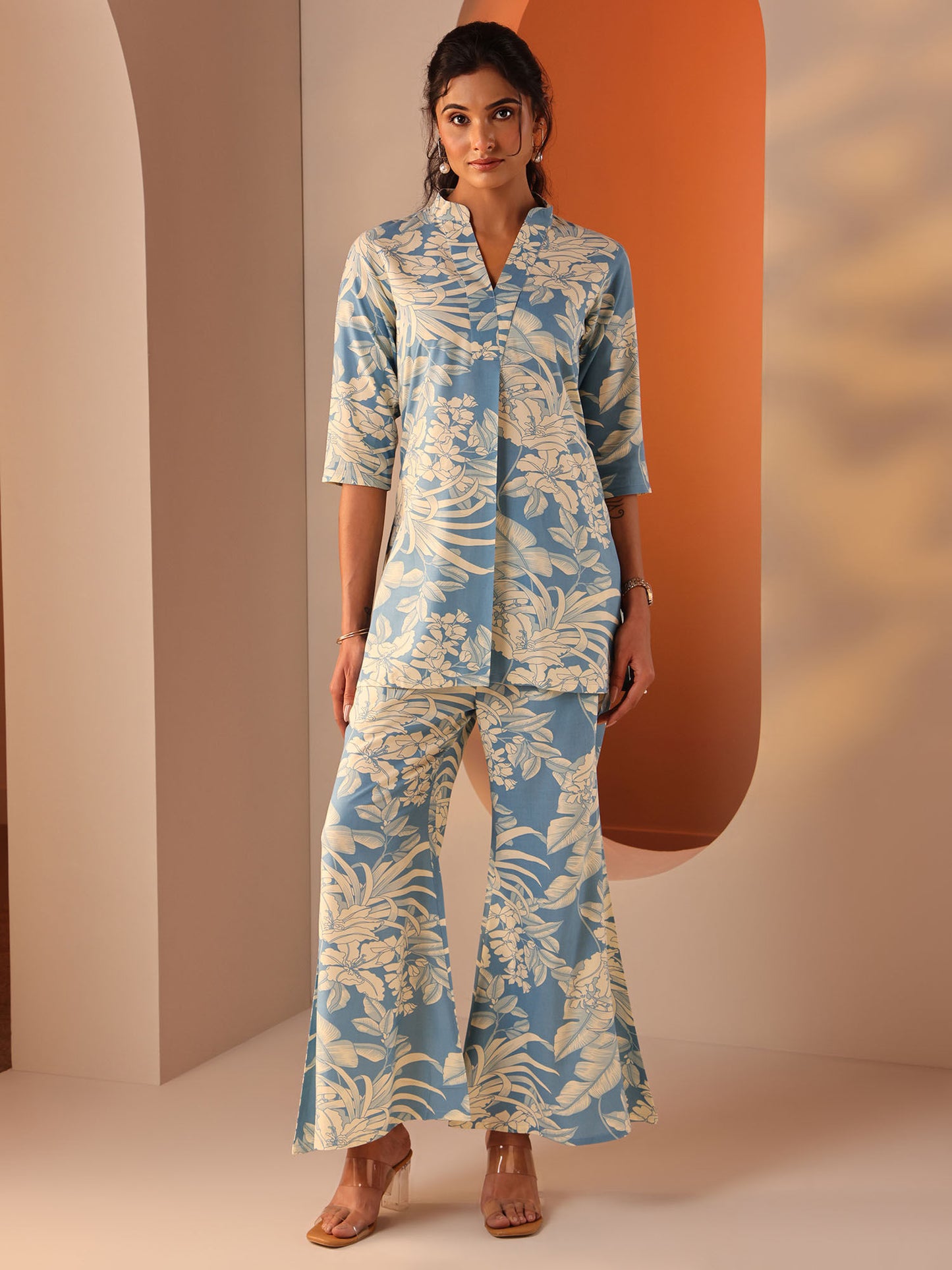 Blue Floral Printed A-Line Co-Ord (Set of 2)