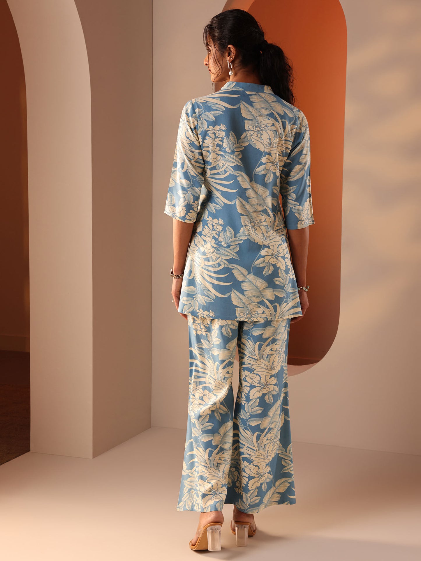 Blue Floral Printed A-Line Co-Ord (Set of 2)