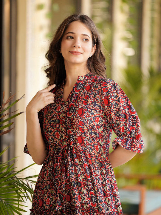 VAANI CREATION Floral Printed Maxi Fit & Flare Dress